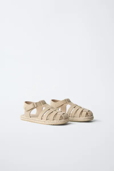 Сандалии-клетка из кожи и джута, SAND BROWN — фото 2