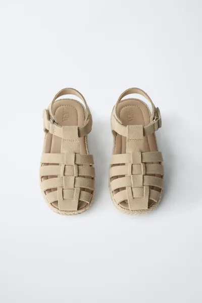 Сандалии-клетка из кожи и джута, SAND BROWN — фото 3