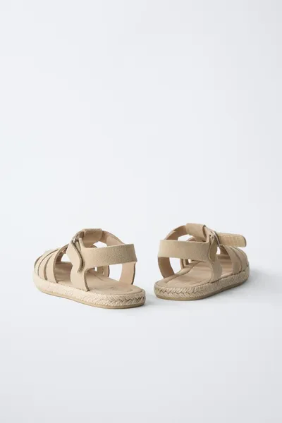 Сандалии-клетка из кожи и джута, SAND BROWN — фото 4