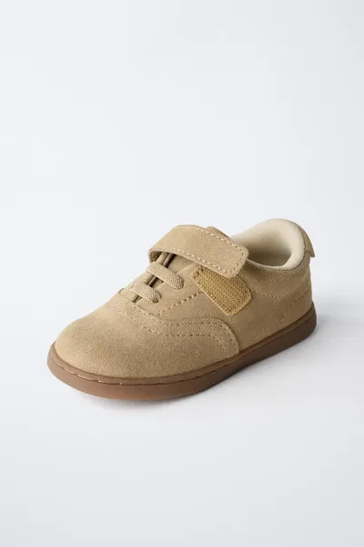 Кожаные кроссовки, SAND BROWN, натуральная кожа, замшевая отделка, резиновая подошва — фото 4