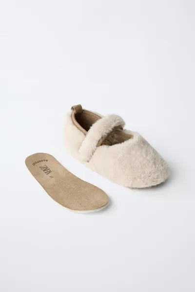 Балетки LINED BAREFOOT, ECRU WHITE, искусственный мех, резина — фото 4