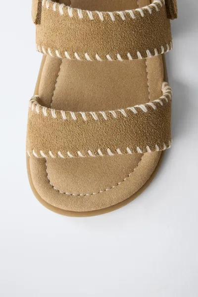 Кожаные сандалии BAREFOOT, Коричневый, 100% натуральная кожа — фото 4
