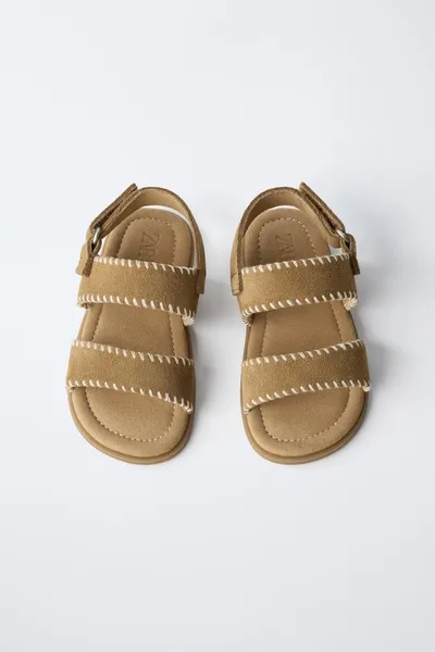 Кожаные сандалии BAREFOOT, Коричневый, 100% натуральная кожа — фото 8
