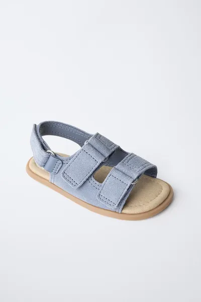 Сандалии BAREFOOT с двумя ремешками из кожи, Синий, кожа — фото 4