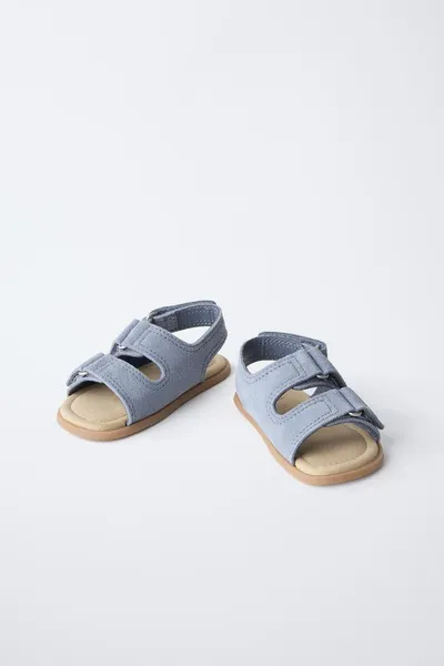 Сандалии BAREFOOT с двумя ремешками из кожи, Синий, кожа — фото 6
