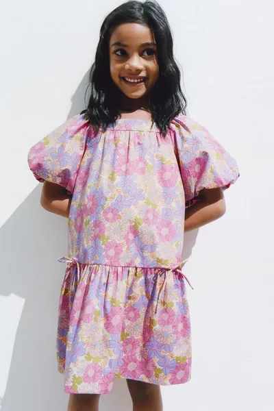 Платье из поплина с пышными рукавами FLORAL POPLIN