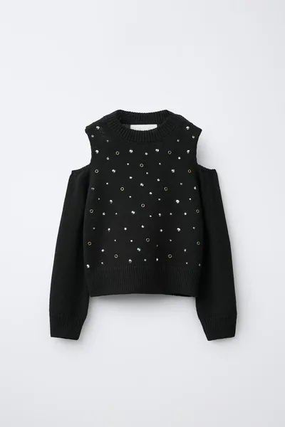 Вязаный джемпер с вырезами и стразами KNIT CUT-OUT RHINESTONE JUMPER