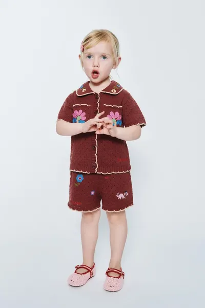 EMBROIDERED FLORAL KNIT BERMUDA SHORTS SISSEL EDELBO X ZARA KIDS