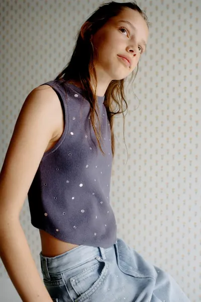 Топ с зеркальными украшениями MIRROR EMBELLISHED KNIT TOP