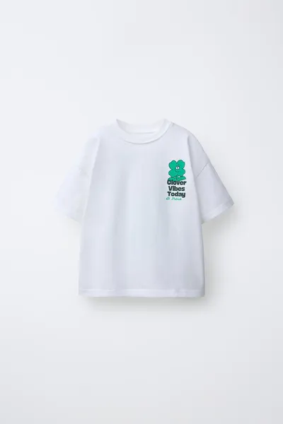 SLOGAN AND CLOVER PRINT футболка